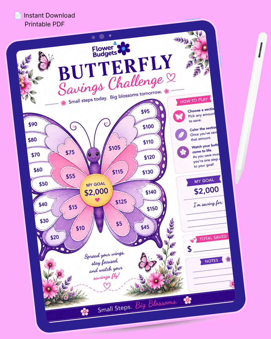 Flower Budgets Butterfly Savings Challenge (Digital Download)