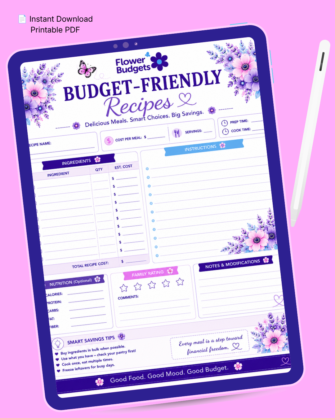 Flower Budgets Budget-Friendly Recipes Worksheet