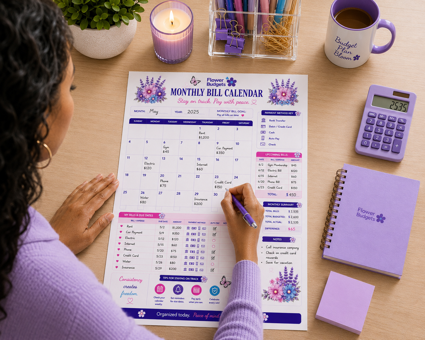 Flower Budgets Budget Planning Calendar