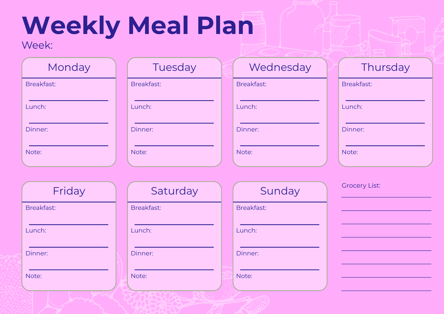 Free Weekly Meal Plan - Pink (Digital Download)