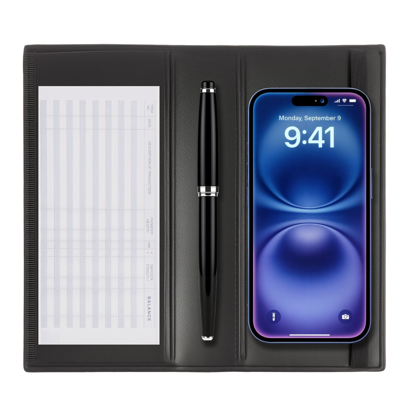 Premium Leather Checkbook Cover in Black