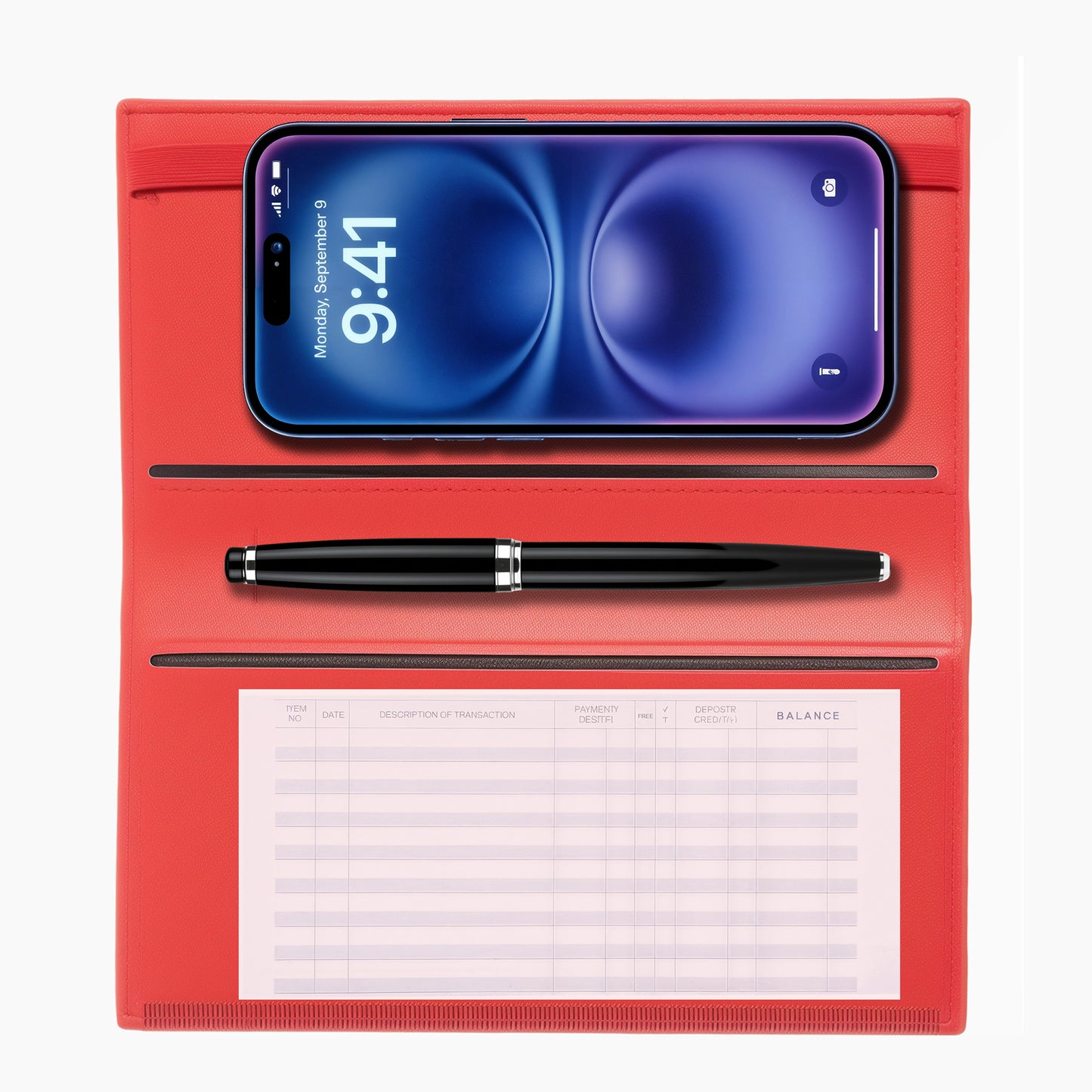 Premium Leather Checkbook Cover in Red