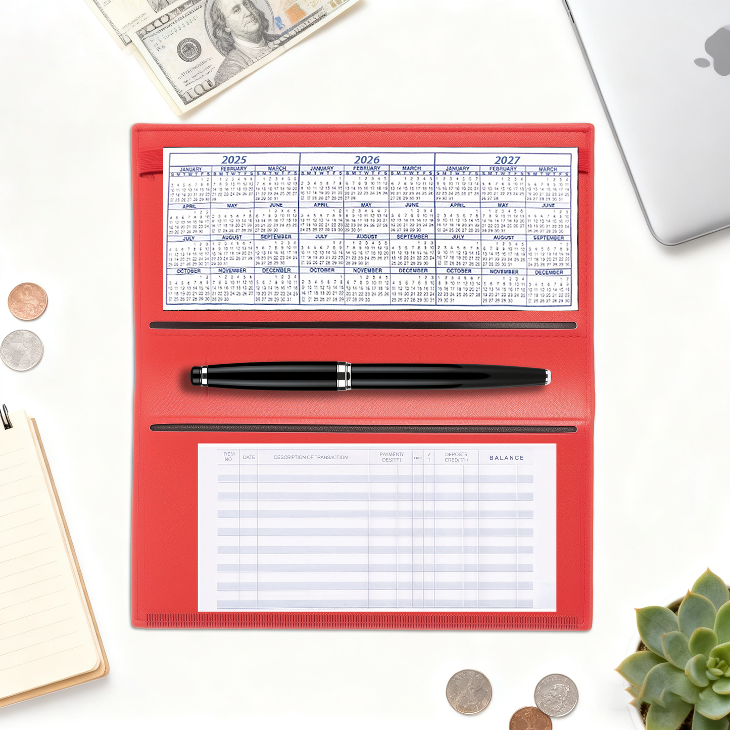 Premium Leather Checkbook Cover in Red