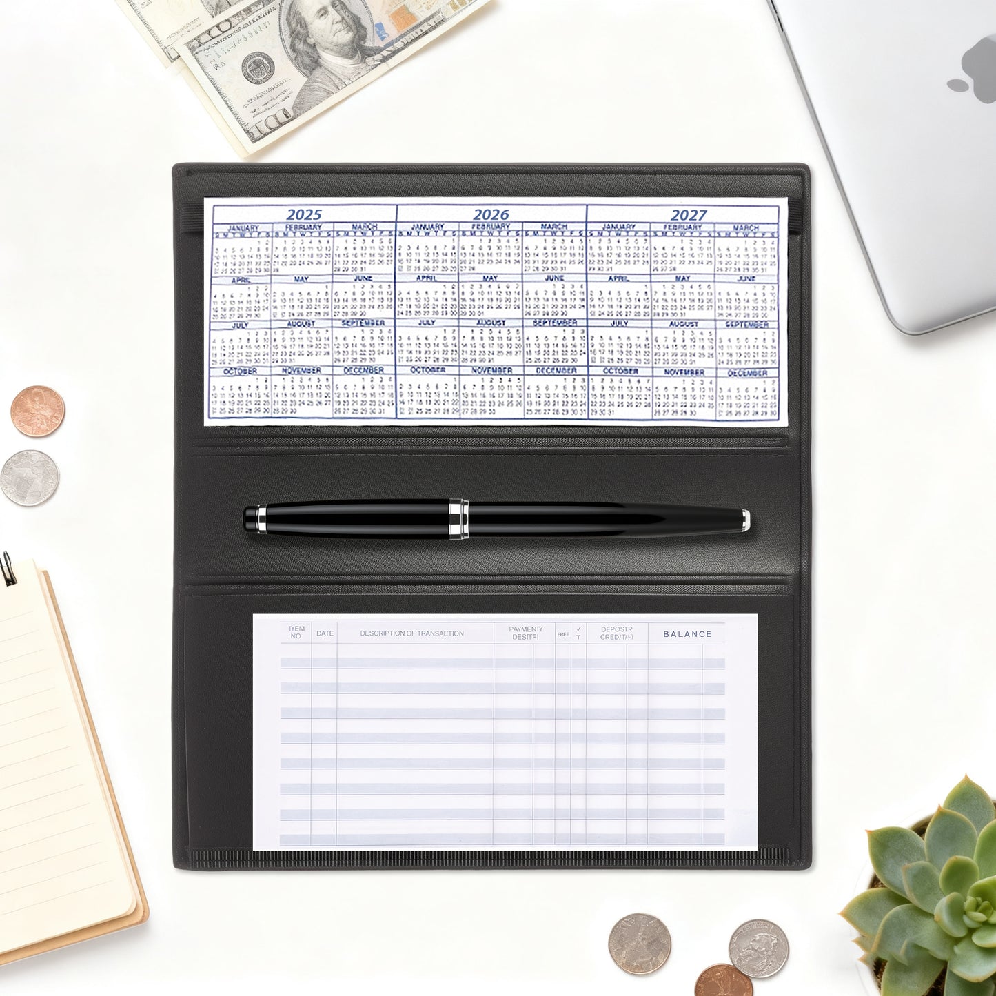 Premium Leather Checkbook Cover in Black