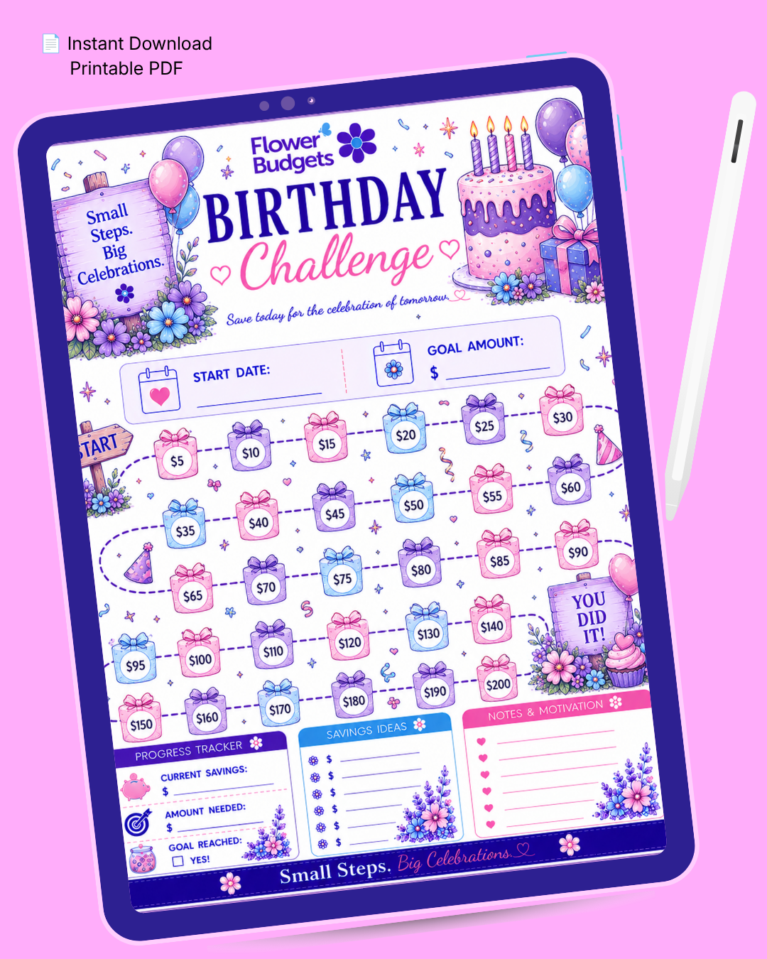 Flower Budgets Birthday Savings Challenge