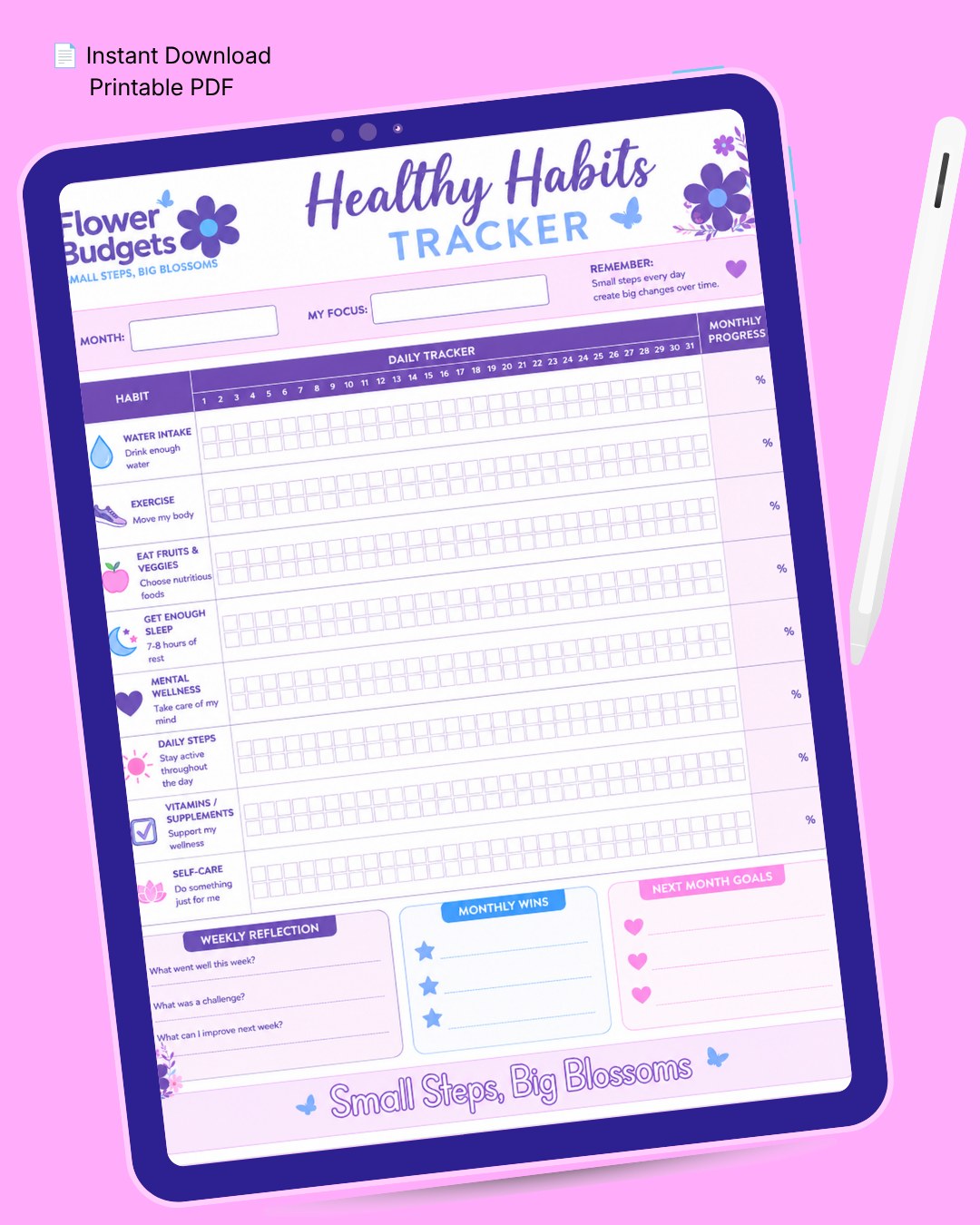 Flower Budgets Healthy Habits Tracker