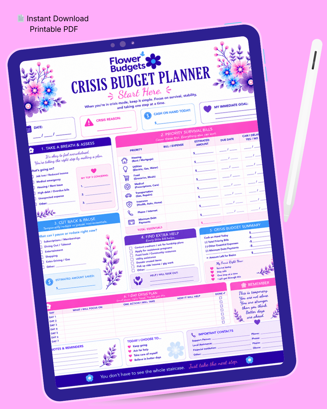 FREE! Flower Budgets Crisis Budget Planner