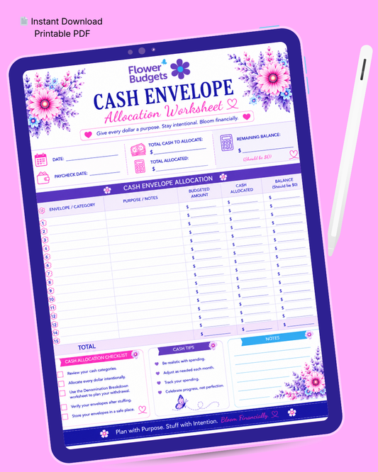 Flower Budgets  Cash Envelope Allocation Worksheet