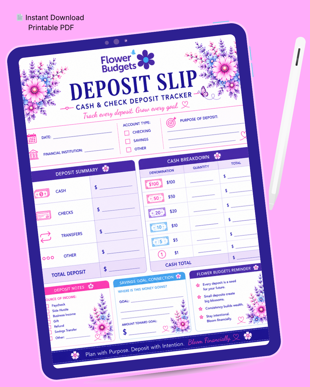 Flower Budgets Deposit Slip Tracker