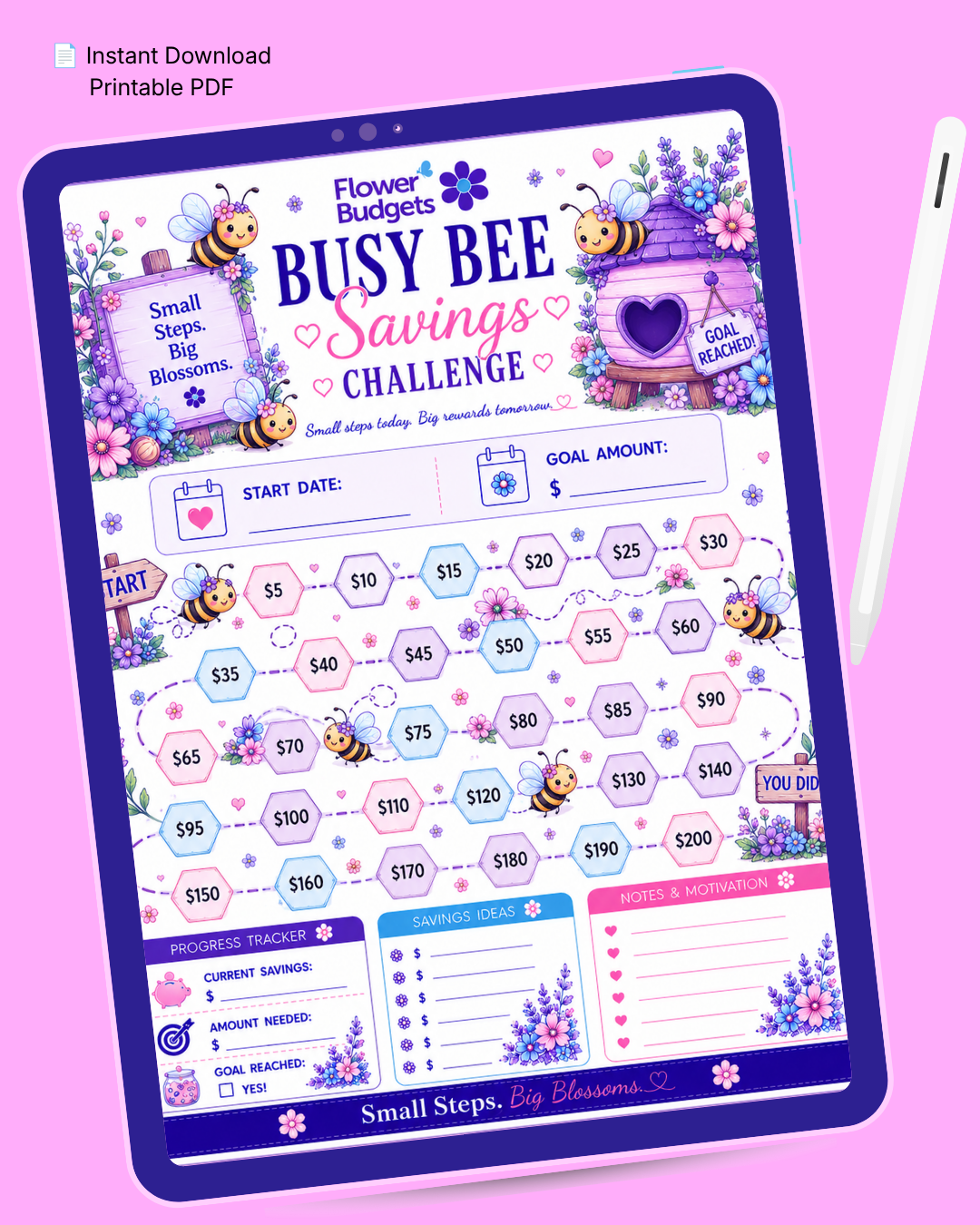 Flower Budgets Busy Bee Savings Challenge