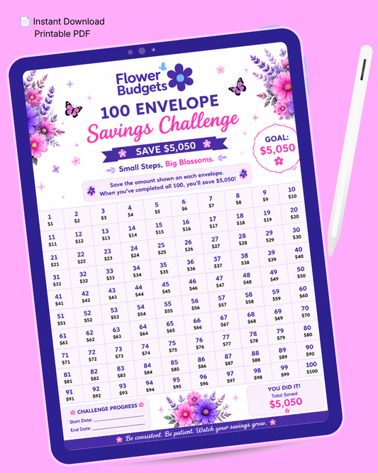 The Flower Budgets 100 Envelope Savings Challenge