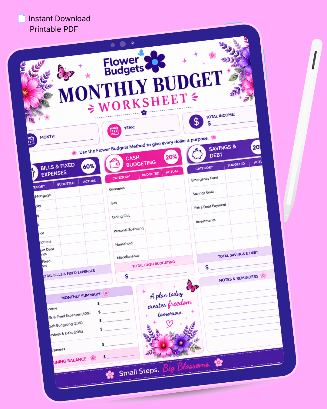 Flower Budgets Monthly Budget Worksheet