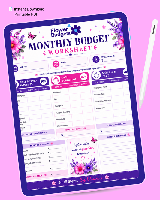 Flower Budgets Monthly Budget Worksheet