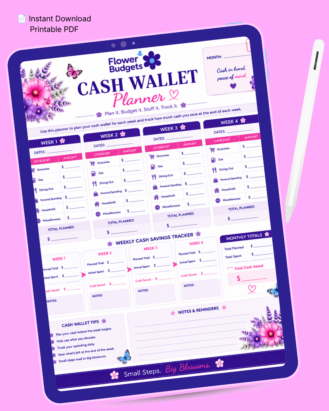 Flower Budgets Cash Wallet Planner