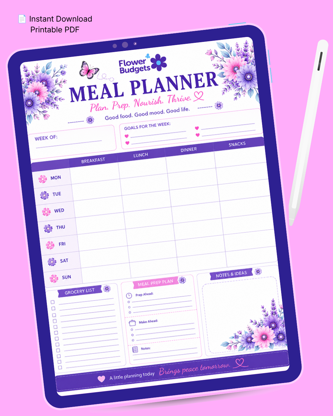 Flower Budgets Meal Planner Worksheet