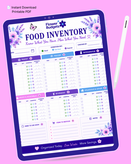 Flower Budgets Food Inventory Worksheet