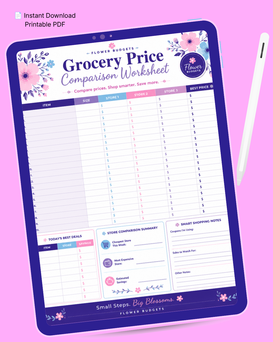 Flower Budgets Grocery Price Comparison Worksheet