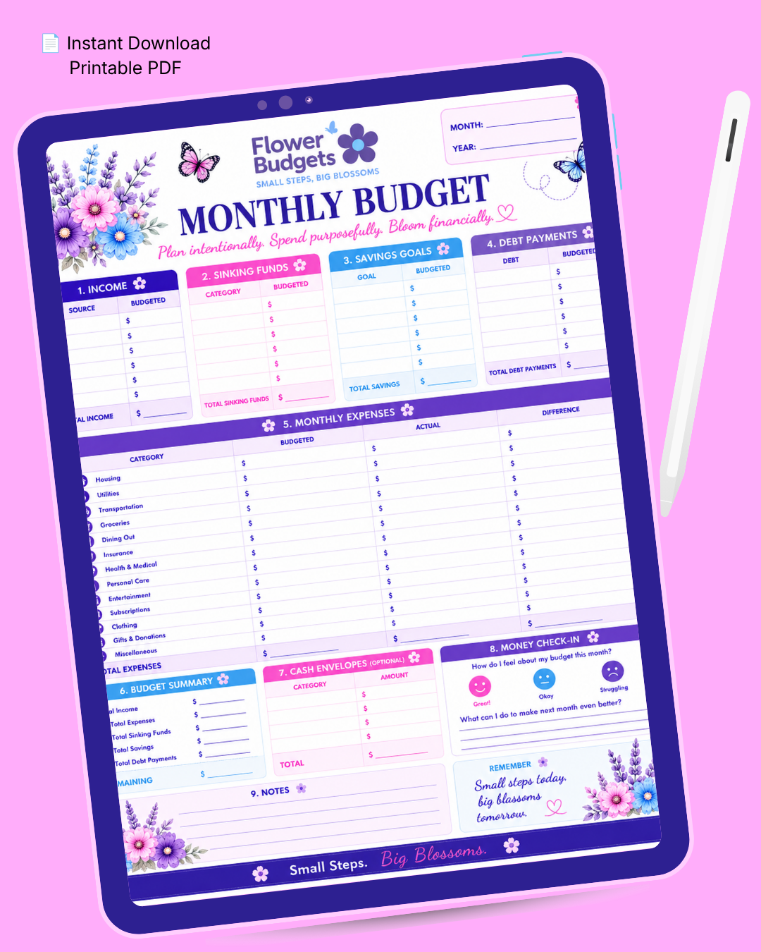Flower Budgets Monthly Budget Worksheet
