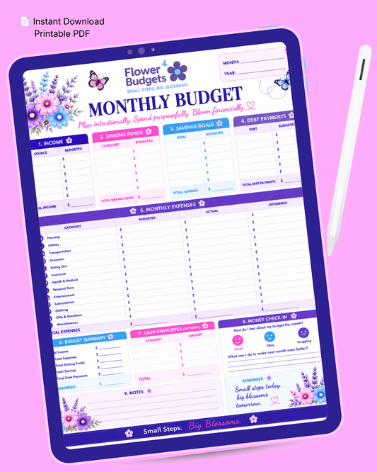 Flower Budgets Monthly Budget Worksheet