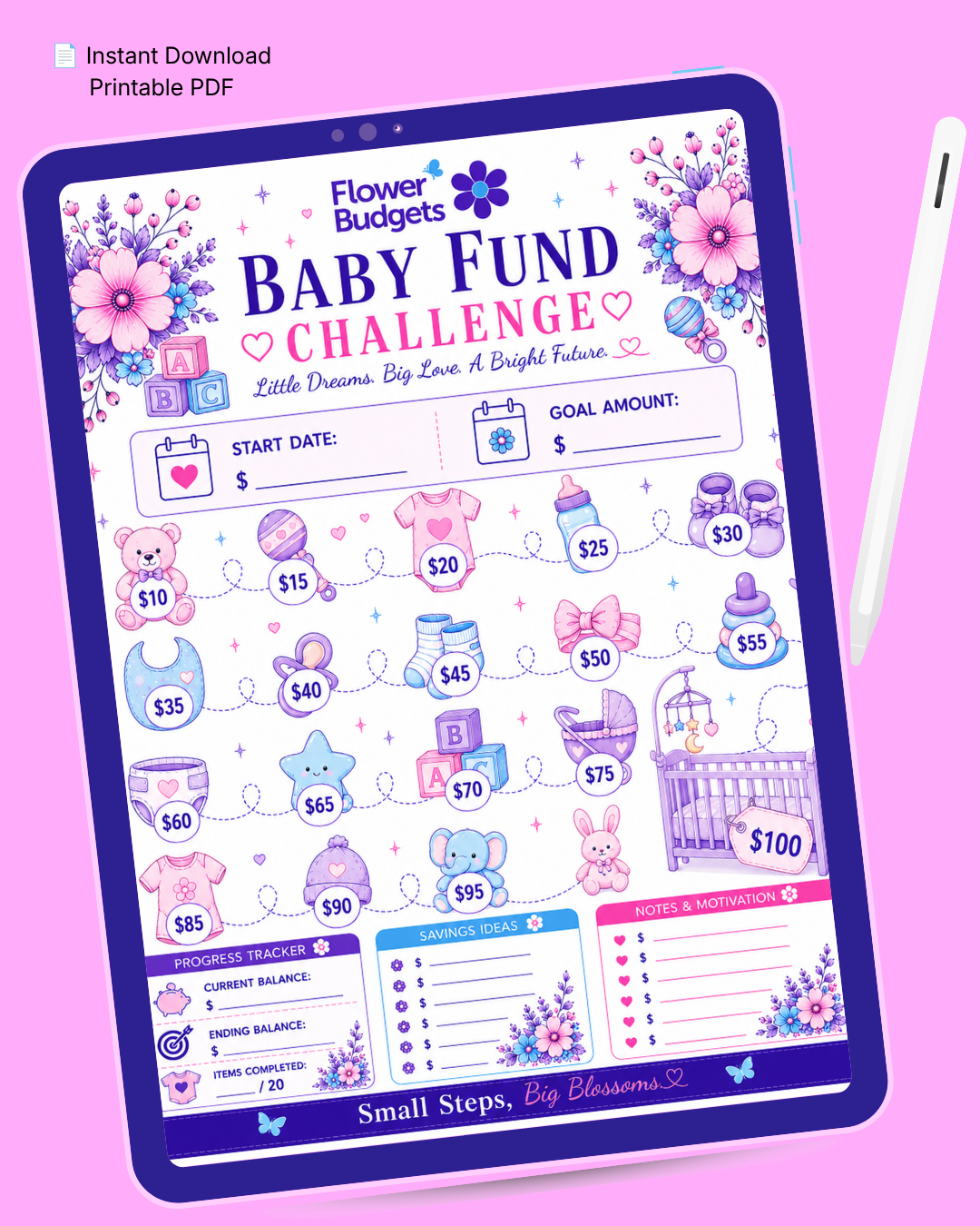 Flower Budgets Baby Fund Savings Challenge