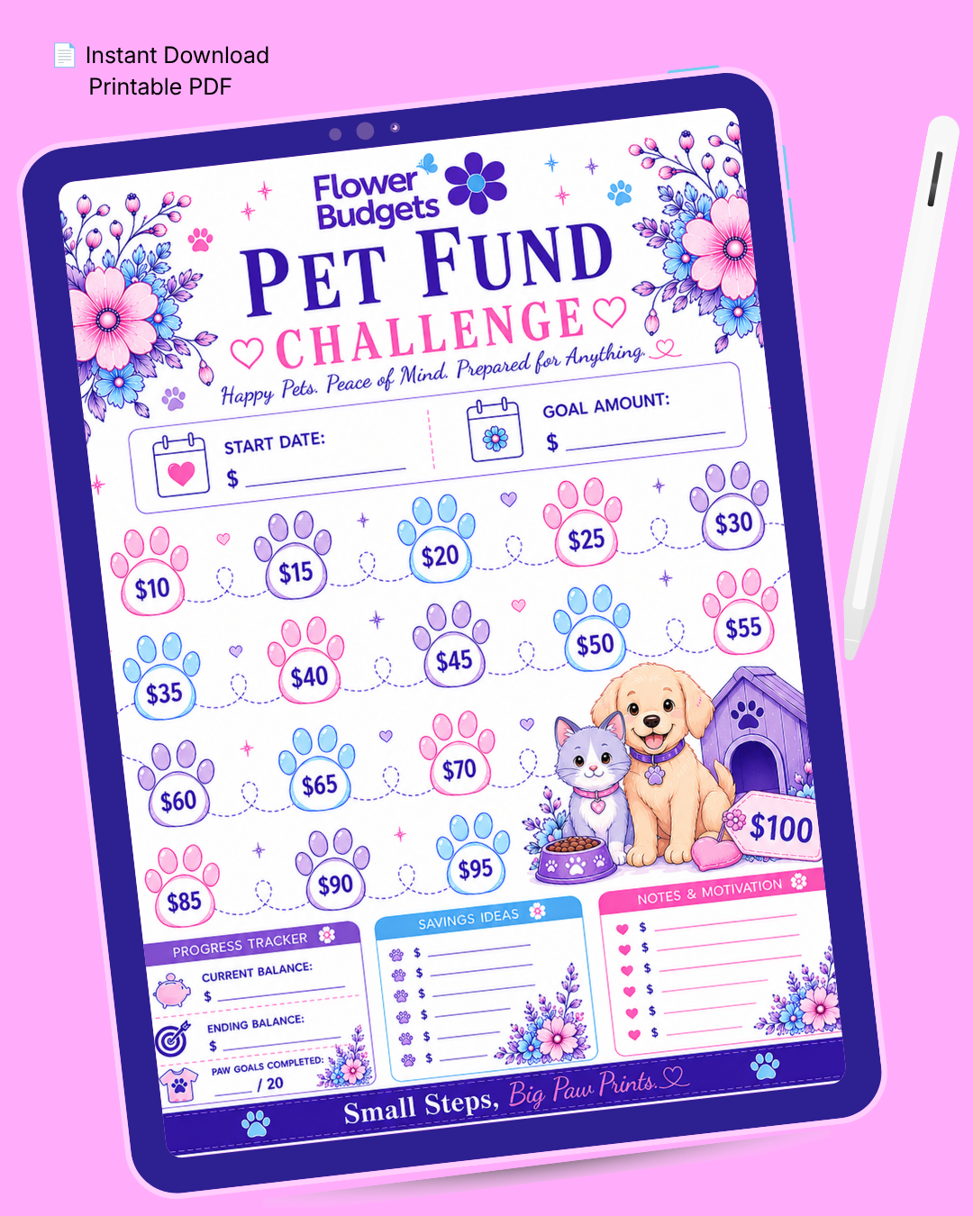 Flower Budgets Pet Fund Savings Challenge