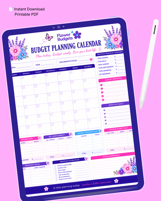 Flower Budgets Budget Planning Calendar