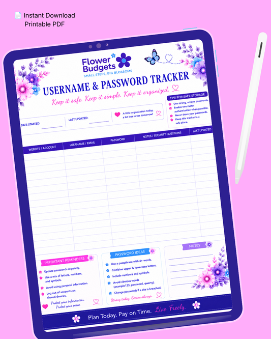 Flower Budgets Username and Password Tracker