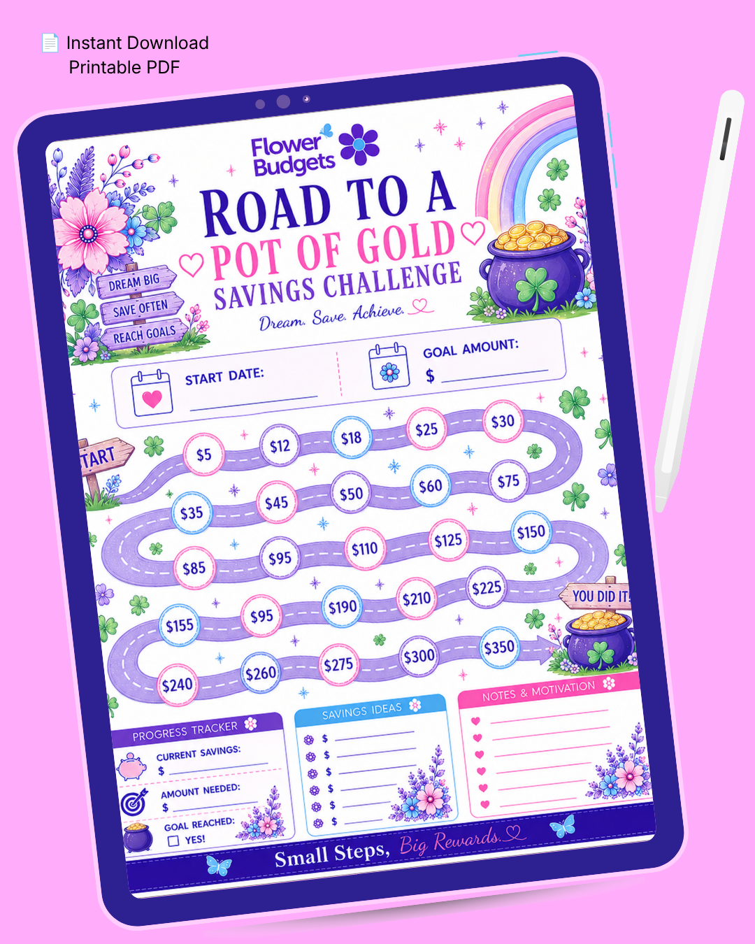 Flower Budgets Road to a Pot of Gold Savings Challenge